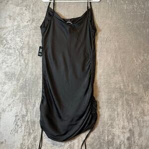 Express Sz L Black Cowl Neck Ruched Side Tie Slip Dress Women's‎ New